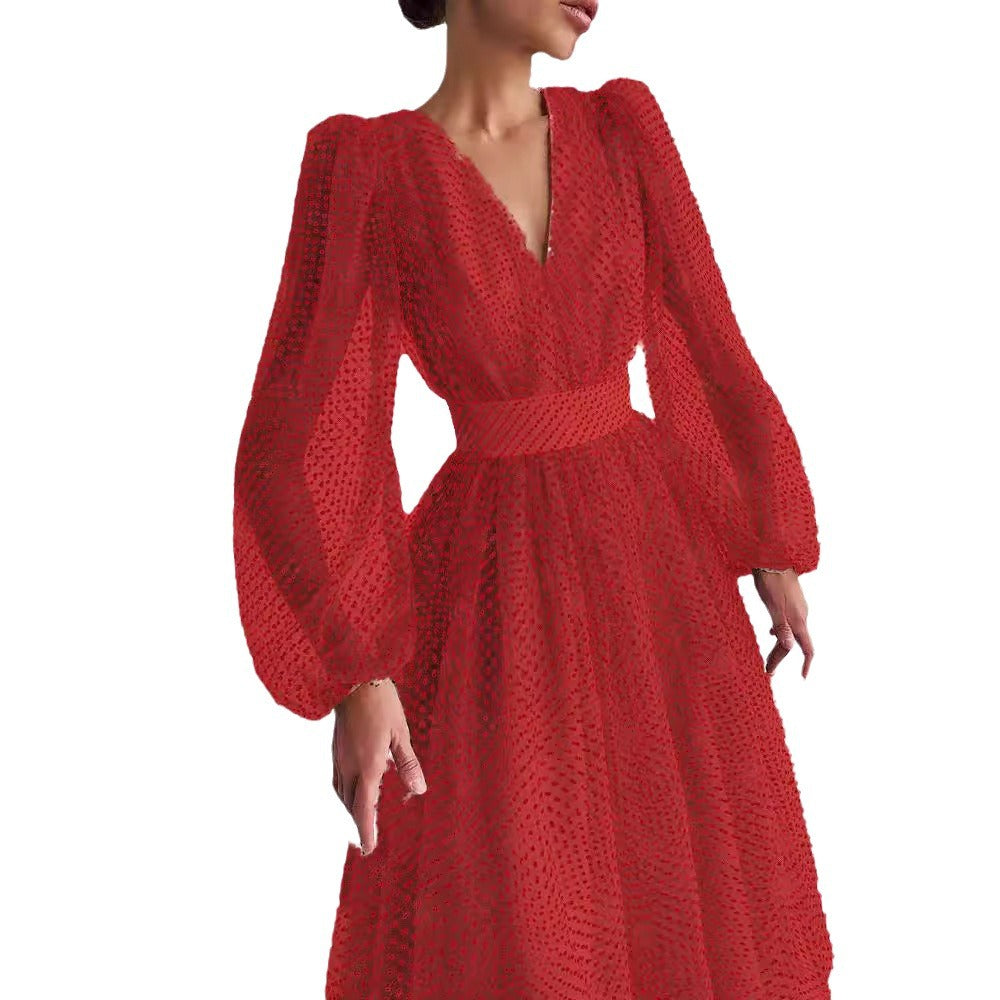 Elegant Lady Puff Sleeve Polka Dot Dresses