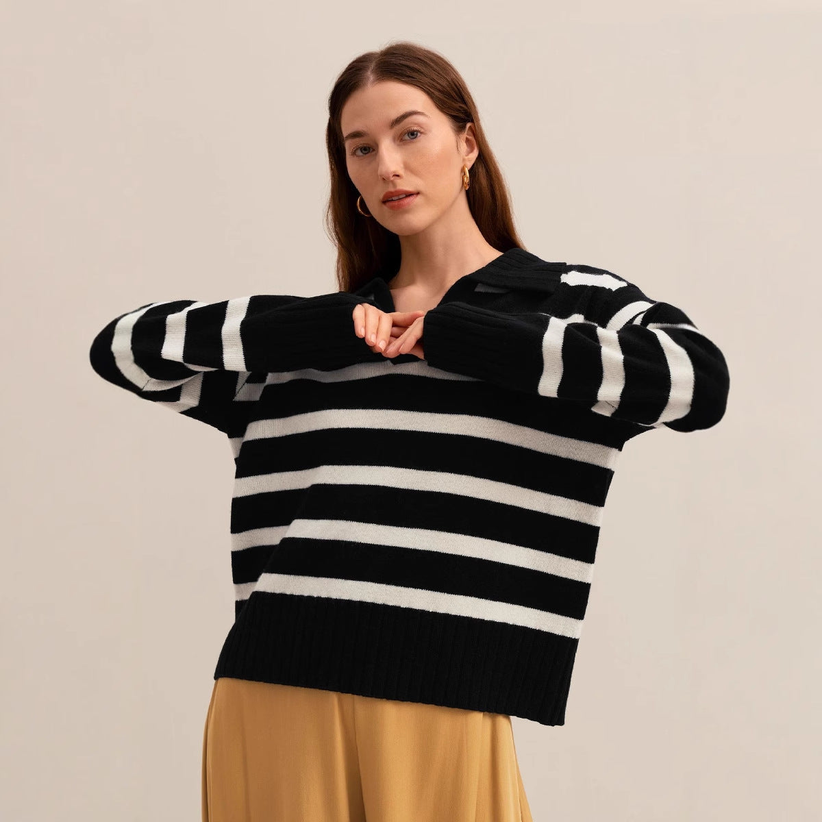 Russian Knitted Collar Contrast Color Loose Sweaters