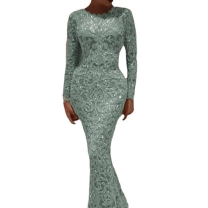 Women's Bronzing Long-sleeved Sexy Dress Dinner Dresses