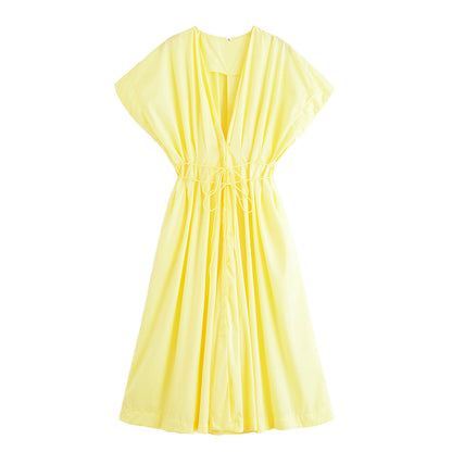 Women's Summer Pleated Draping Sleeve Midi Long Dresses
