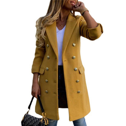 Women's Pretty Breasted Lapel Woolen Trench Coats