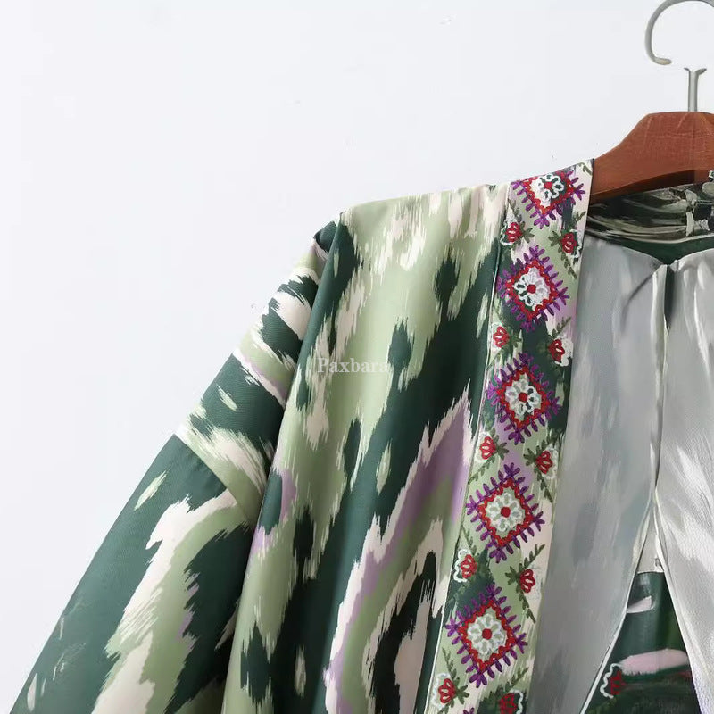 Women's Retro Ethnic Style Waist Kimono Printed Dresses