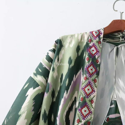 Women's Retro Ethnic Style Waist Kimono Printed Dresses