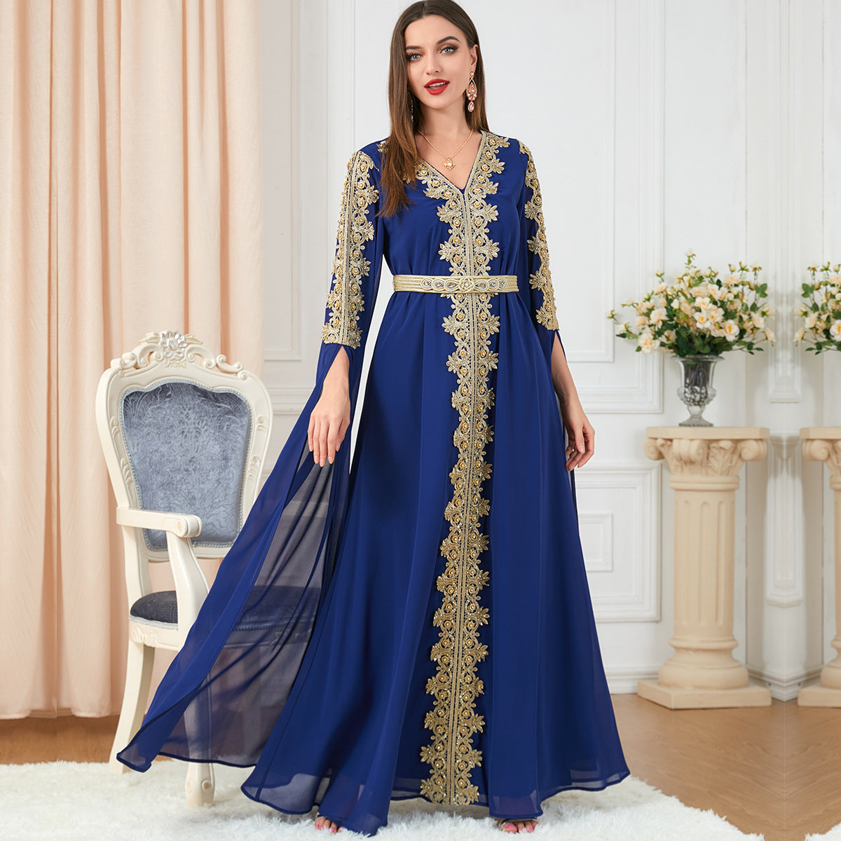 Women's Patchwork Super Long Sleeve Autumn Formal Dresses