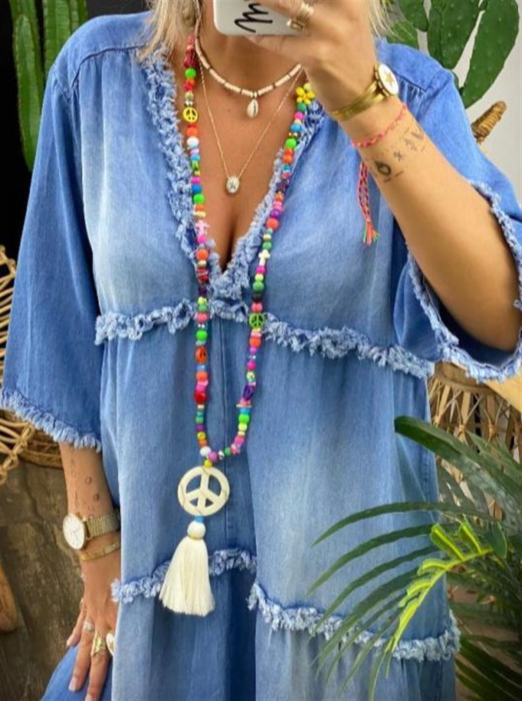 Women's Summer Temperament Dress Backless Print Bohemian Dresses