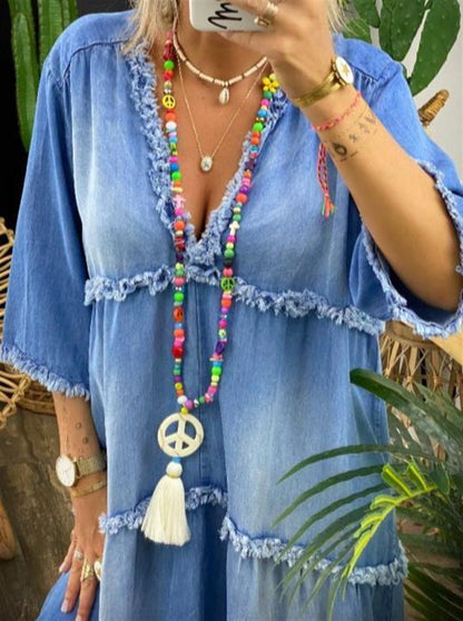 Women's Summer Temperament Dress Backless Print Bohemian Dresses
