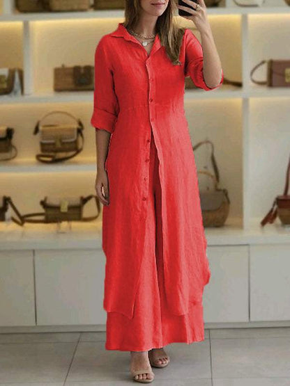 Linen Tight Waist Long Shirt Wide Suits