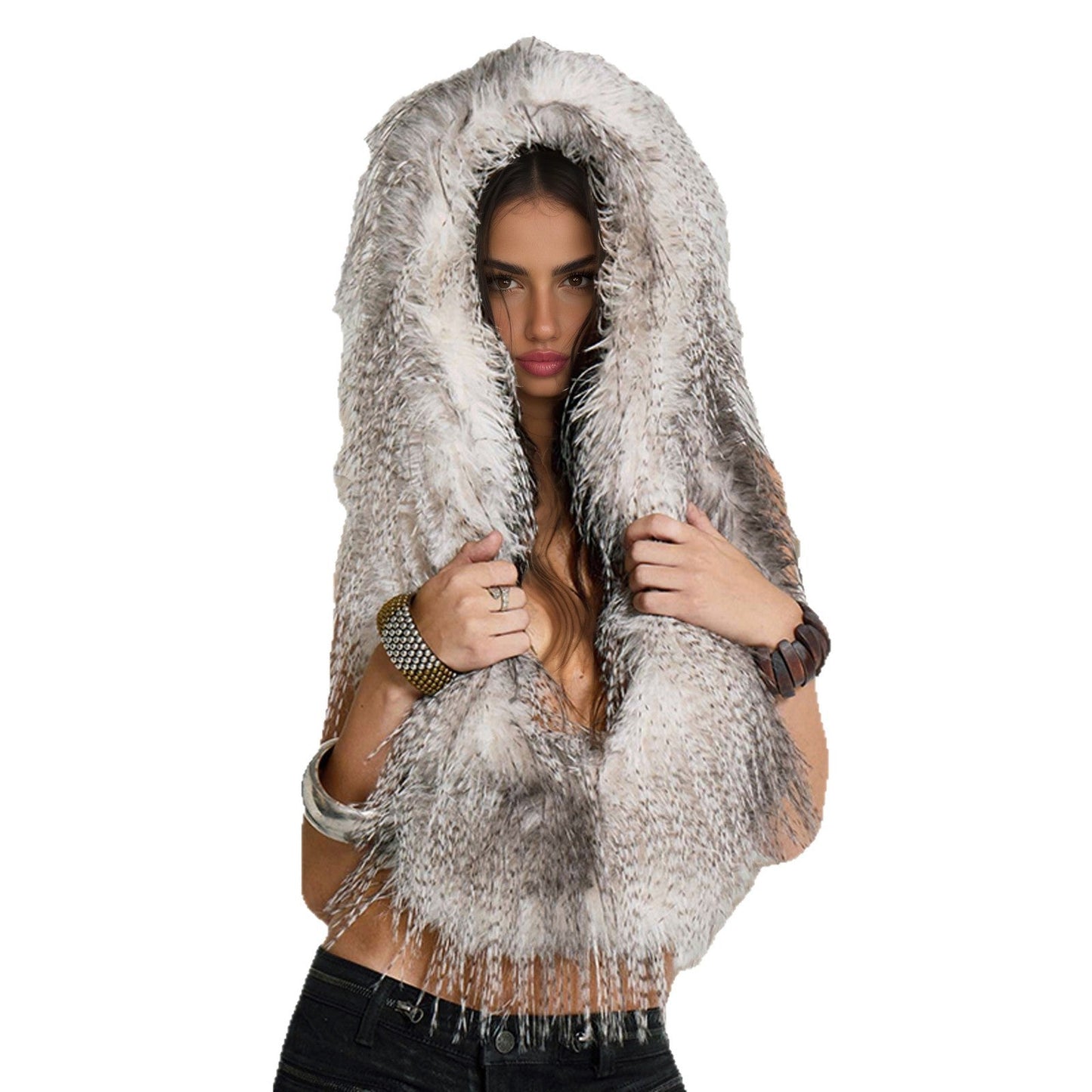 Women's Fur Deep V Halter Bare Back Blouses