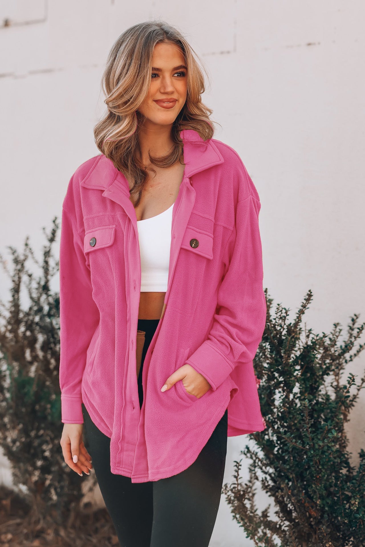 Women's Fashion Long Sleeve Single-breasted Fleece Shirt Coats
