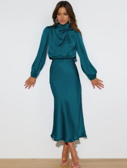 Women's High-grade Satin Long Sleeve Elegant Footwear Dresses