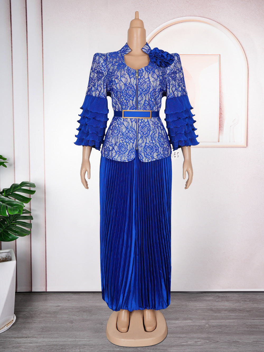 Women's African Wear Pleated Lace Printed Dress Banquet Dresses