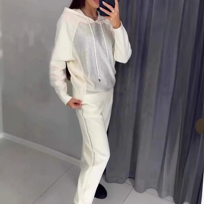 Women's Fashion Casual Hooded Rhinestone Belt Pocket Suits