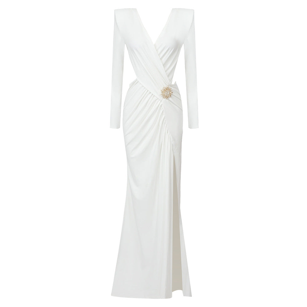 Women's Long Sleeve Pleating Hollow Out Cross Dresses