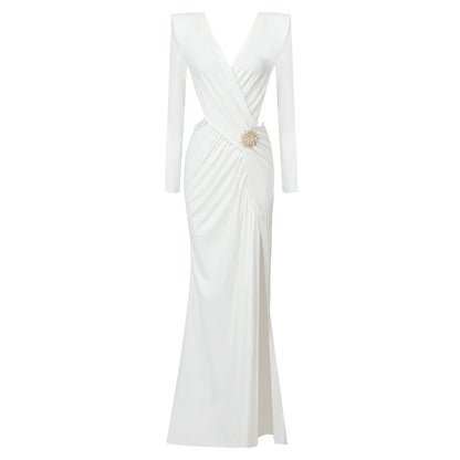 Women's Long Sleeve Pleating Hollow Out Cross Dresses
