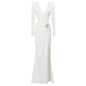 Women's Long Sleeve Pleating Hollow Out Cross Dresses