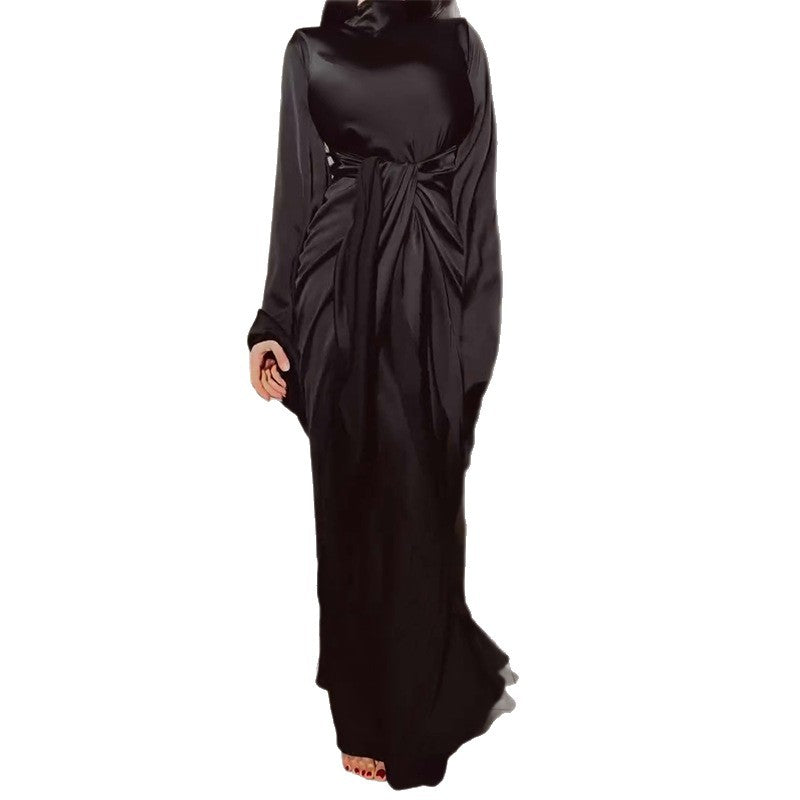 Women's Pleated Long Sleeve Waist Irregular Solid Dresses