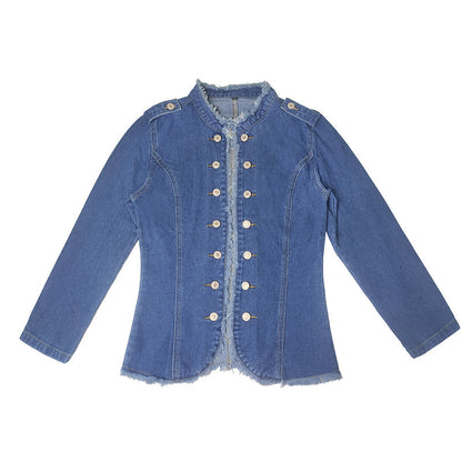 Women's Denim Cat Beard Single-breasted Stand-up Collar Thin Jackets
