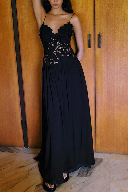 Women's Solid Color Stitching Lace Embroidery Dress Dresses