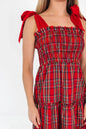 Women's Christmas Color Plaid Printed Tied Dress Dresses