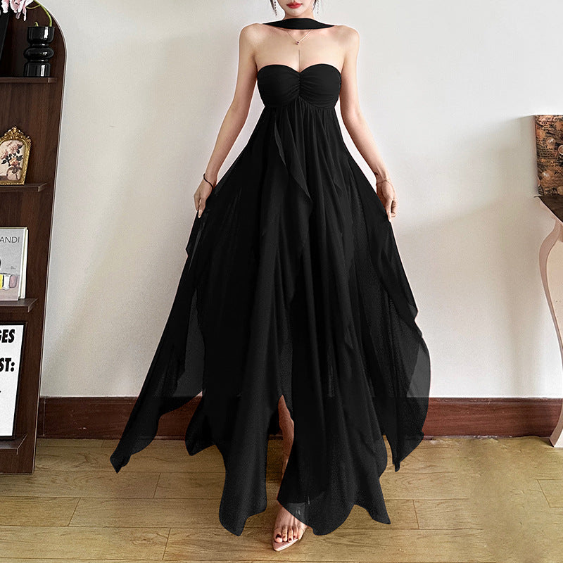 French Style Halter Chiffon Dress Sexy Bandeau Backless Dresses
