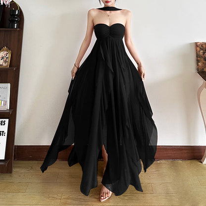 French Style Halter Chiffon Dress Sexy Bandeau Backless Dresses