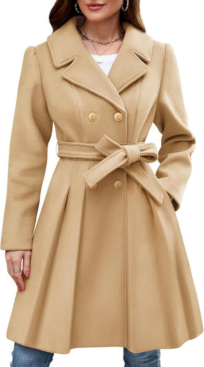 Women's Slim Double-breasted Notched Lapel Woolen With Coats
