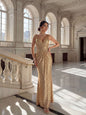 Spring Summer Women Clothing Deep V Plunge Sexy Backless Dress Gold Premium Sequined Evening Dress
