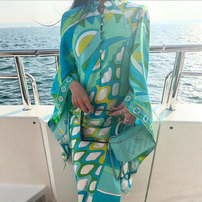 Positioning Printed Long Sleeve Stand Collar Dress Dresses