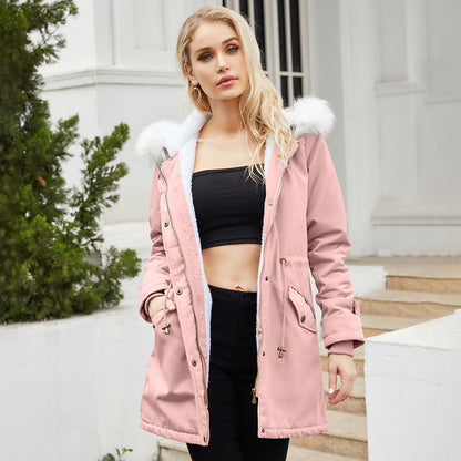 Women's Detachable Fur Collar Long-sleeved Hooded Coats