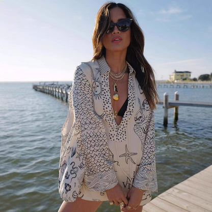 Women's Summer Long Sleeve Shirt Loose Printed Suits