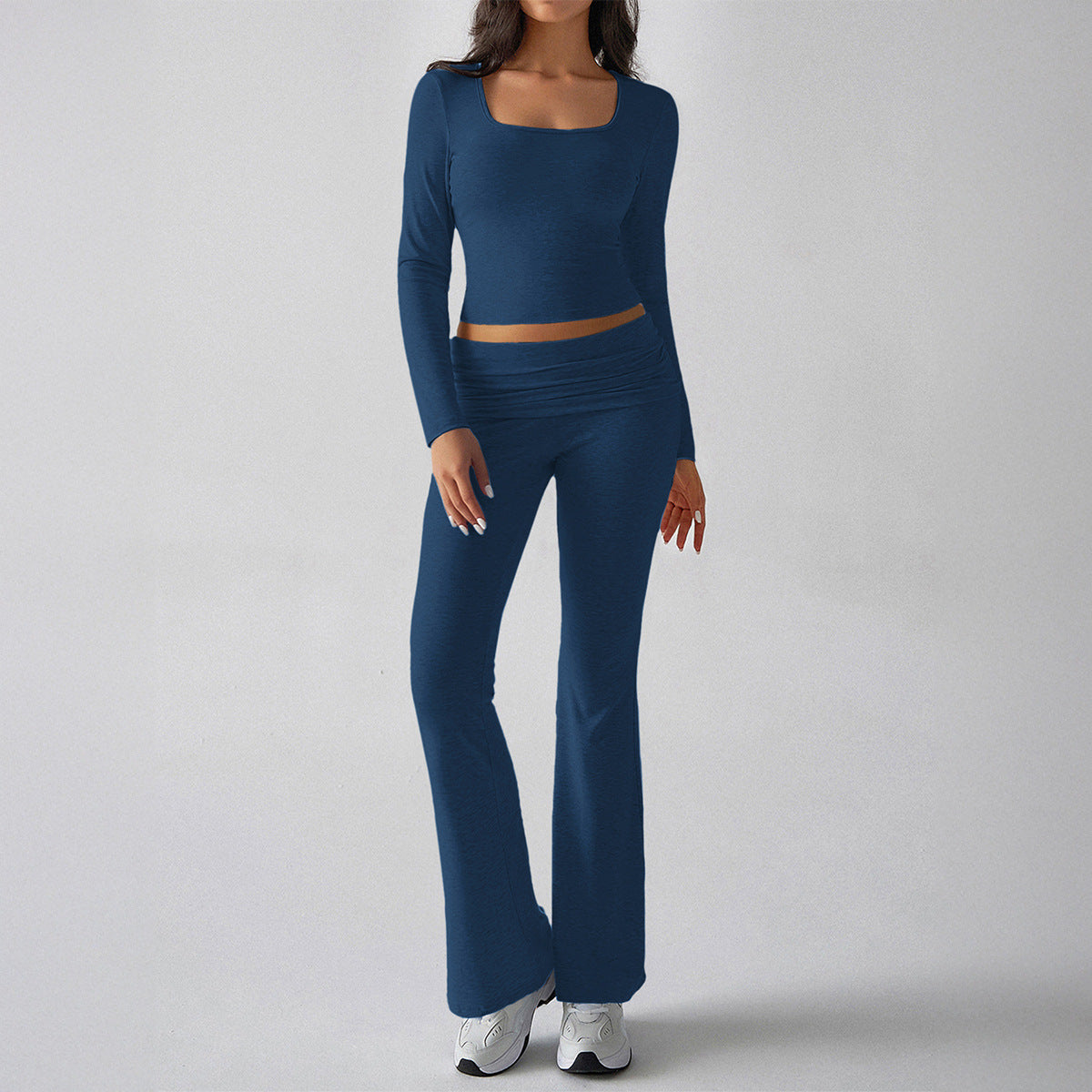 Solid Color Casual Knitted Long-sleeved Yoga Clothes Tops
