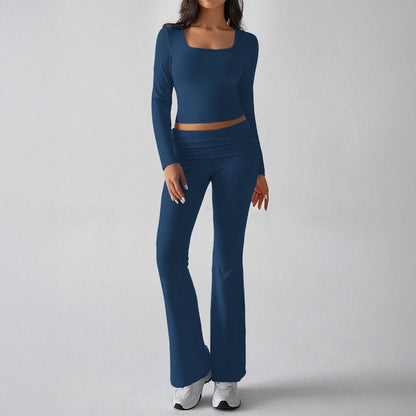 Solid Color Casual Knitted Long-sleeved Yoga Clothes Tops