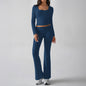 Solid Color Casual Knitted Long-sleeved Yoga Clothes Tops