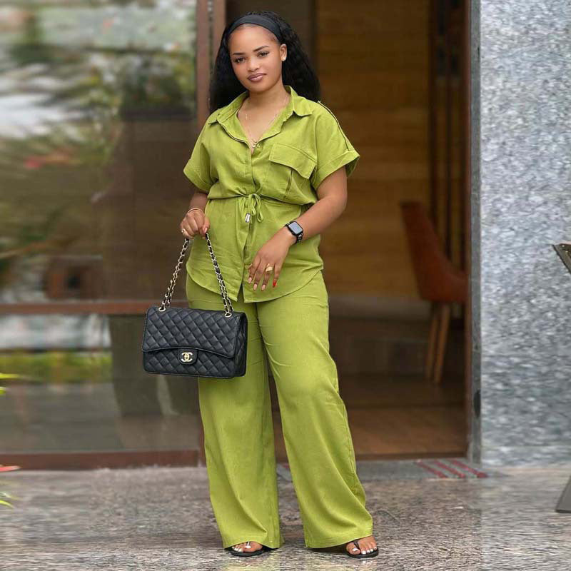 Women's African Solid Color Polo Collar Oversized Suits