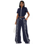 Women's Strap Wrap Breasted Loose Pockets Wide Leg Suits