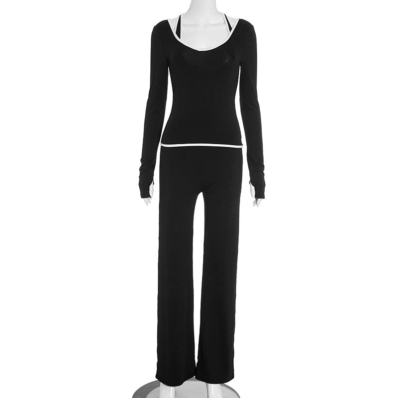 Women's Stitching Contrast Color Long Sleeves Slim Suits