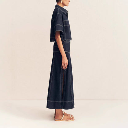 Women's Summer Casual Pocket Sleeve Shirt Split Suits