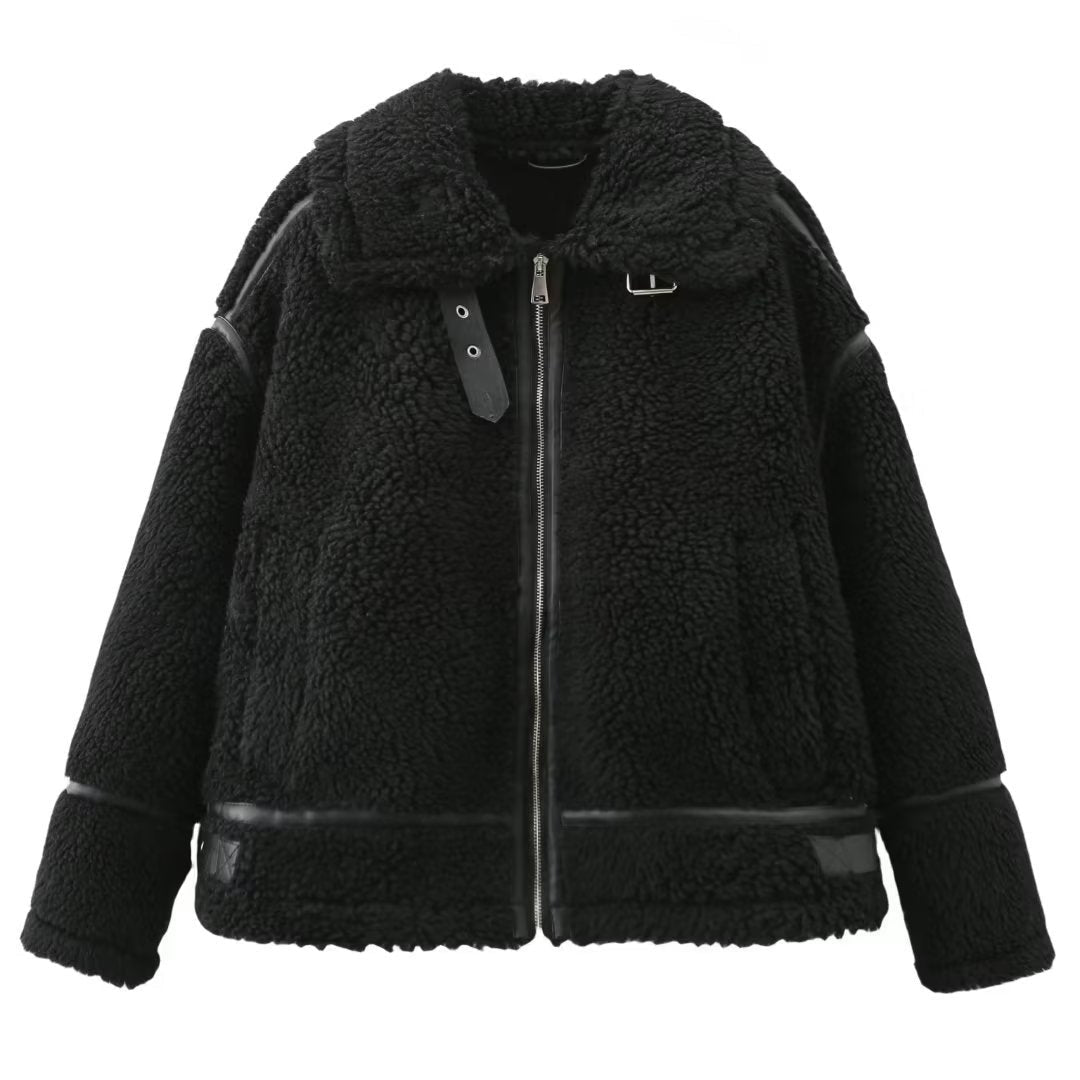 Lamb Wool Female Motorcycle Fur Integrated Coats