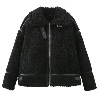 Lamb Wool Female Motorcycle Fur Integrated Coats