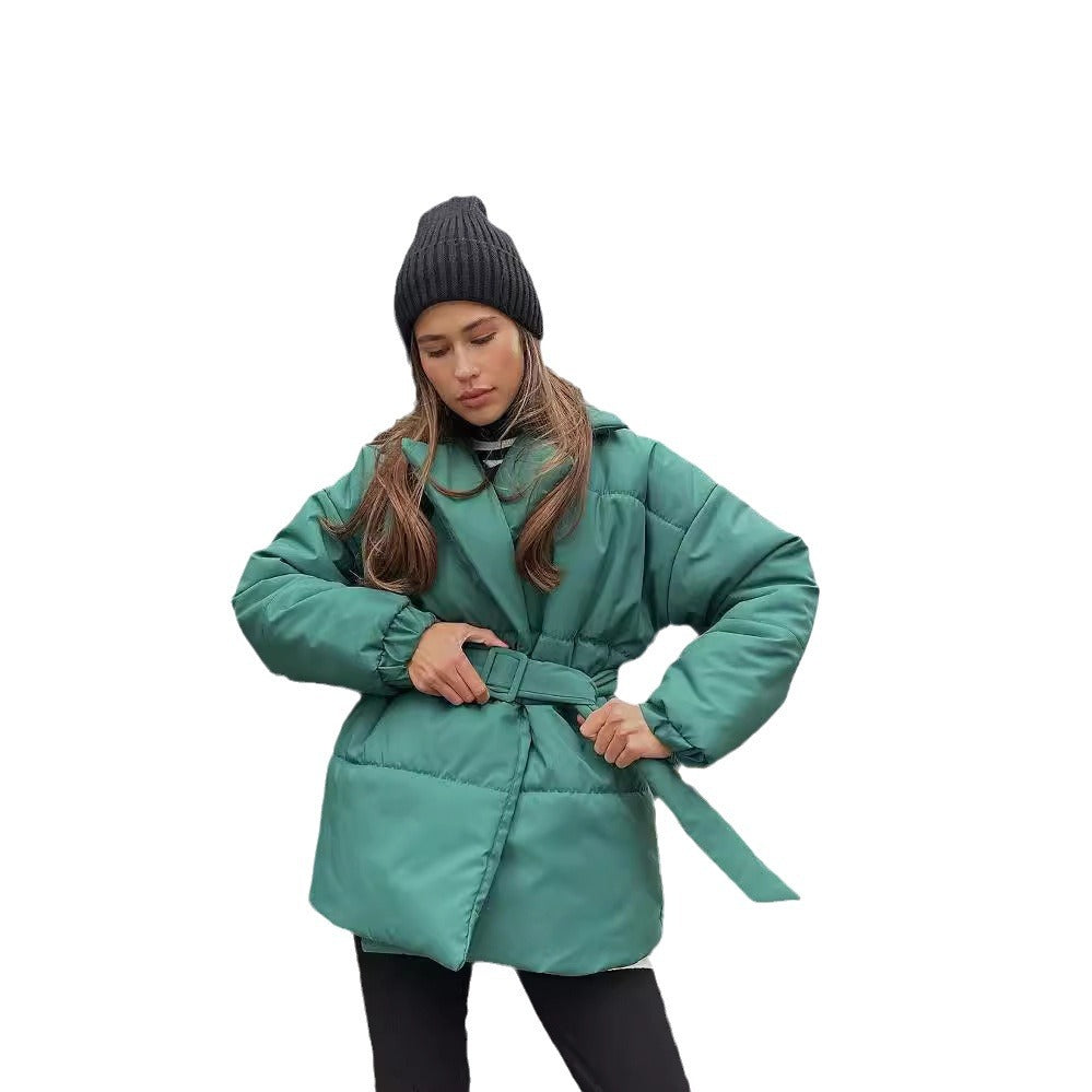 Women's Padded Lapel Cinched Slimming Pure Color Coats