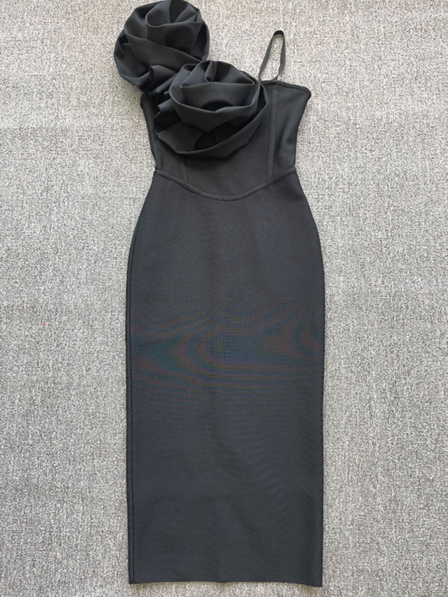 Christmas Sexy Sling Three-dimensional Flower Temperament Dresses