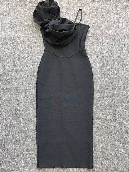 Christmas Sexy Sling Three-dimensional Flower Temperament Dresses