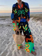 Women's Digital Flower Hawaiian Vacation Style Shirt Suits