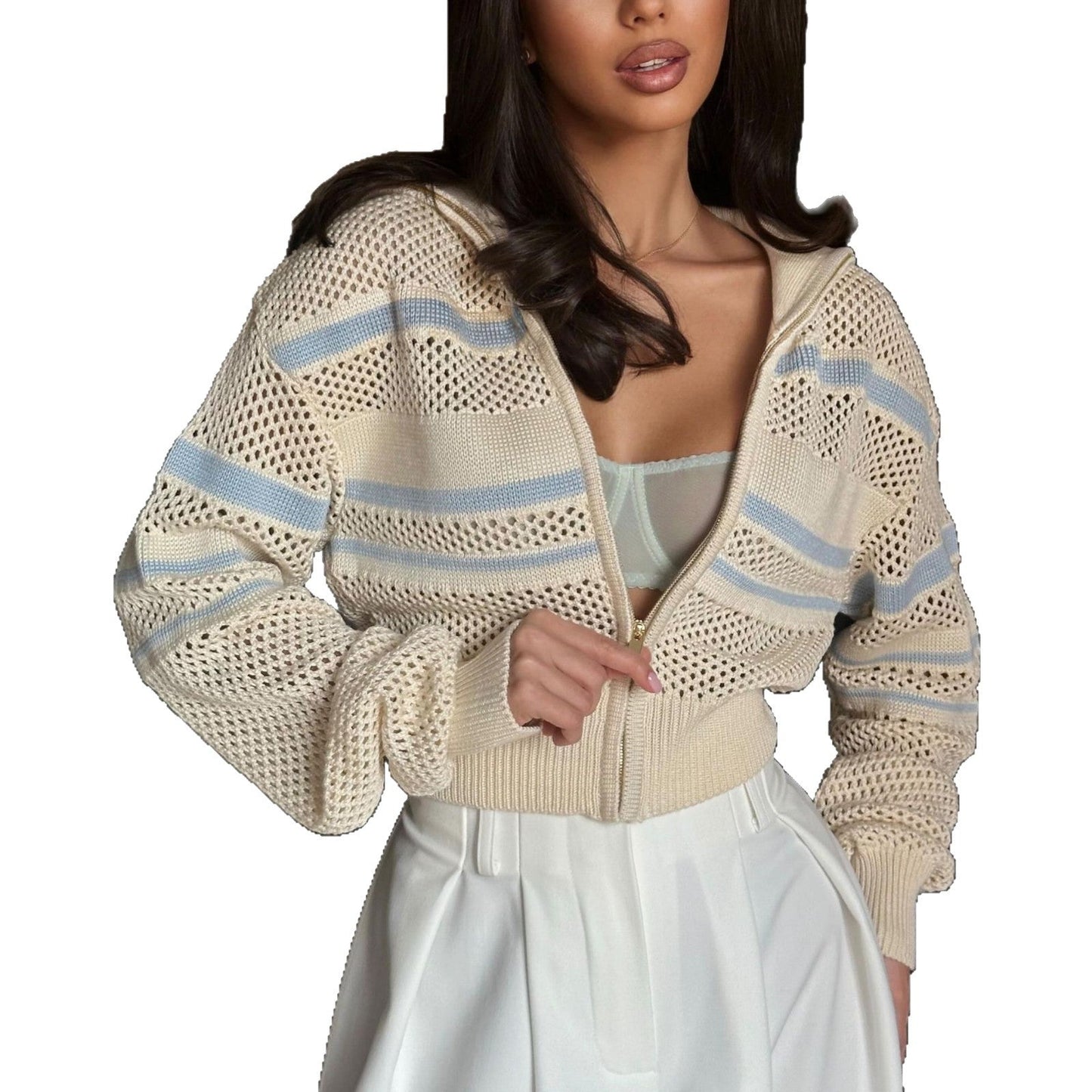 Women's Knitted Slim Fit Design Hollow Zipper Shorts