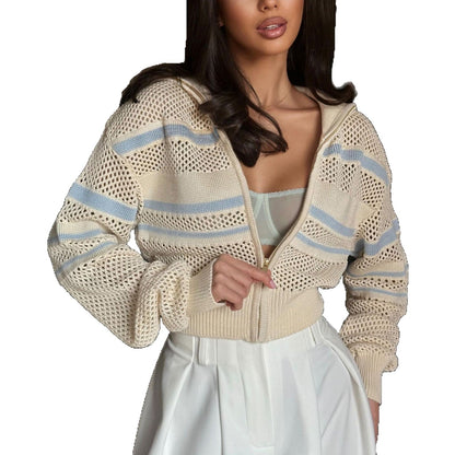 Women's Knitted Slim Fit Design Hollow Zipper Shorts