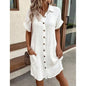 Women's Casual Solid Color Cotton Linen Breasted Mid-length Sleeve Clothing