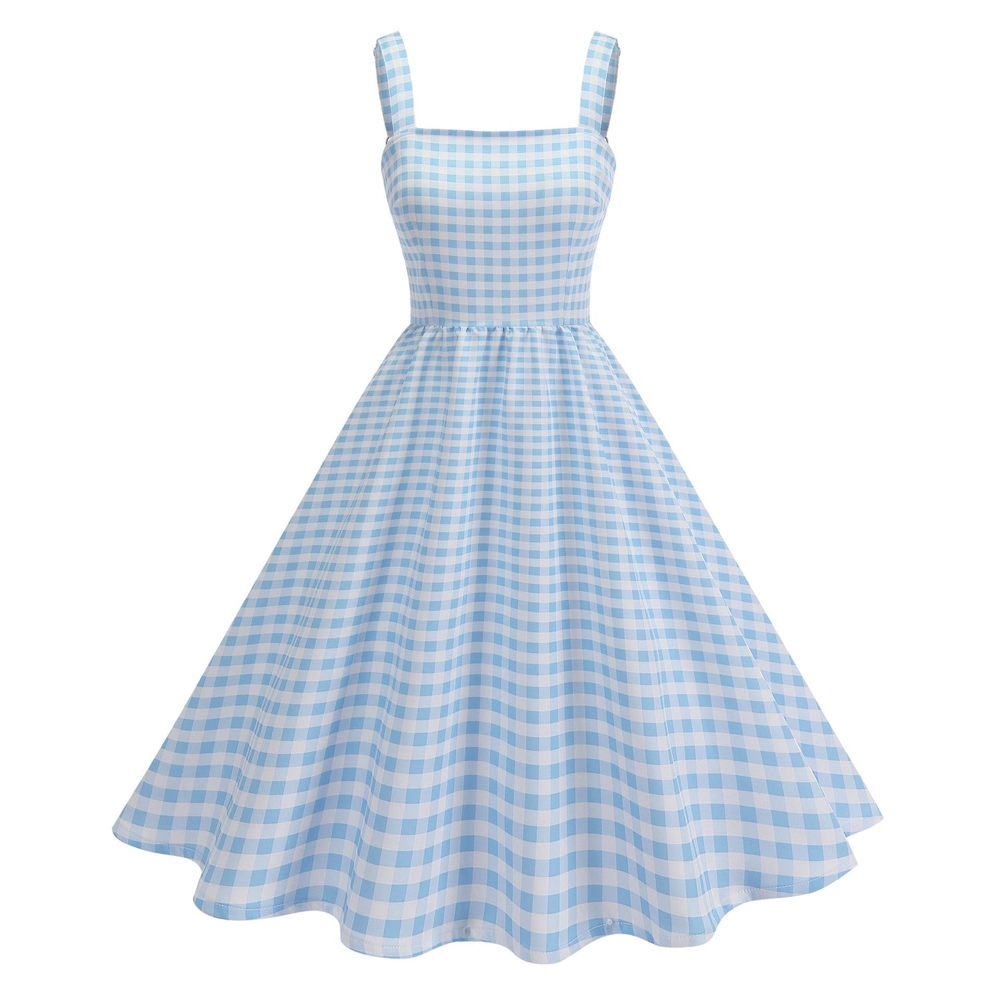 Pink Plaid Young Strap Long Dress Tops