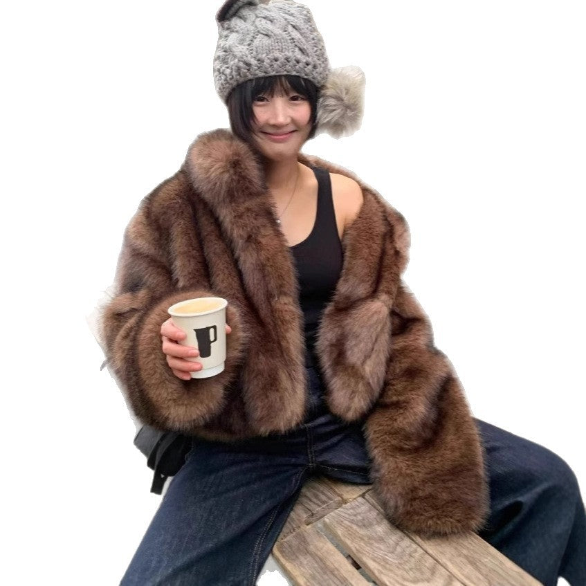 Women's Faux Fur Stand Collar Dyed Tip Fox Jackets