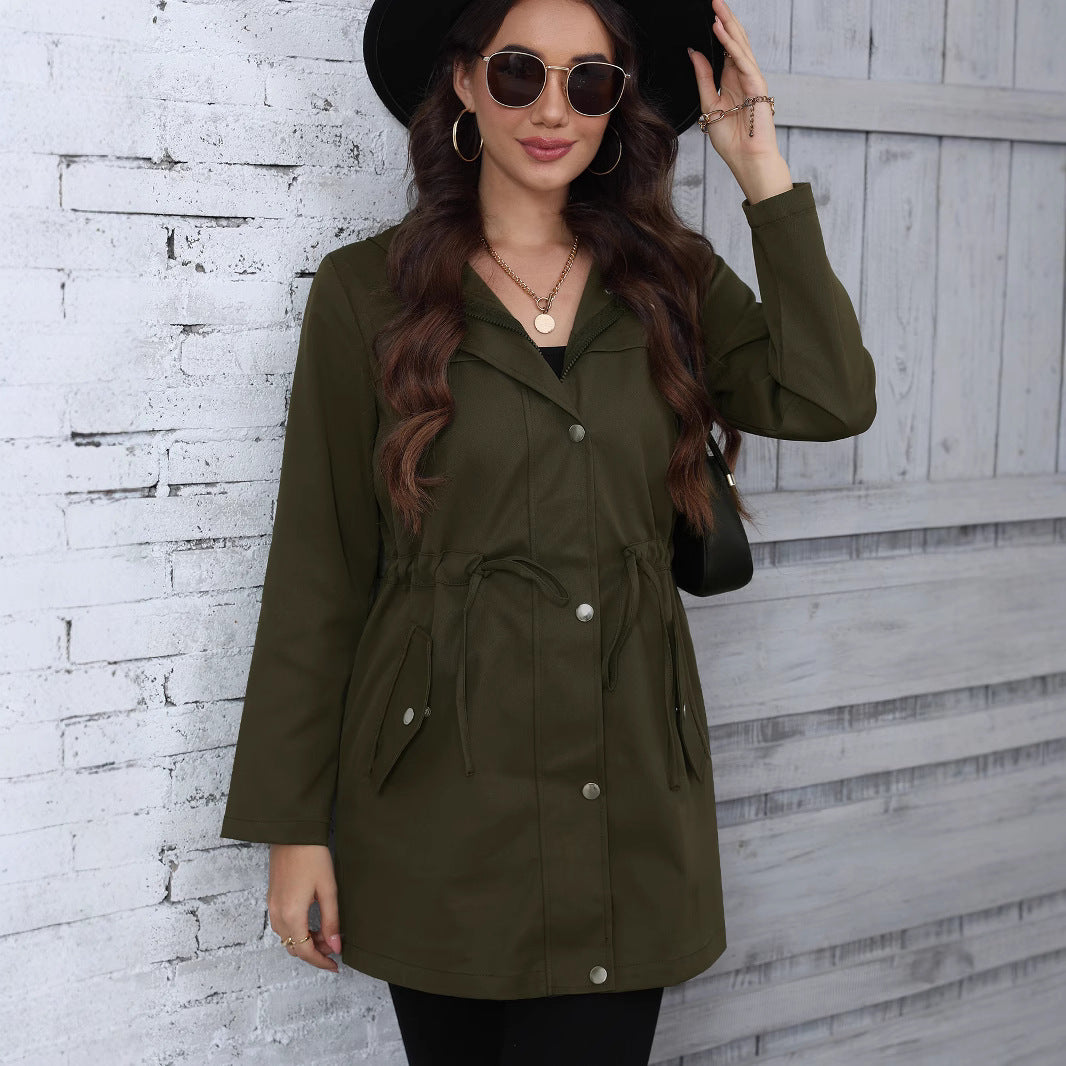Women's Unique Anorak Mid-length Waist Trimming Coats