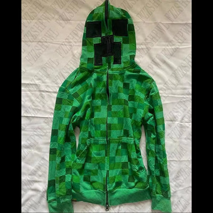 Hooded Plaid Square Print Loose Retro Punk Fashion Coats